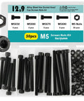 Heavy Duty M5 Hex Socket Cap Screws Bolts Nuts Kit 50 Pcs Set 50mm 60mm 70mm 80mm Fully Threaded 12.9 Grade Alloy Steel