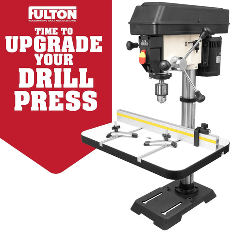 Deluxe Drill Press Table With Precision Tilt Adjustable Fence System Aluminum Hold Downs Flip Stop And Mounting Hardware.