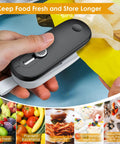 Super Slick Mini Heat Sealer With Built In Cutter That Reseals Chip Bags Smoothly Keeps Snacks Fresh Without The Mess being used on a chip bag.