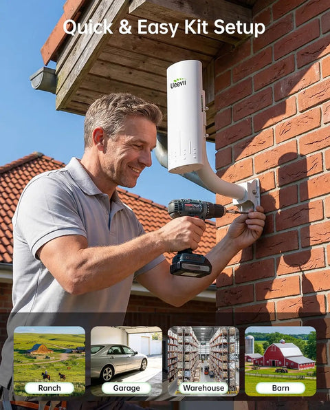 Person installing Long Range Wireless Bridge Kit With 3MP IP Camera For Barns, Farms, Ranches, Warehouses And Factories Security