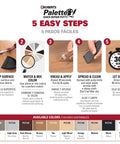 Roberts Palette quick-repair putty instructions highlighting 5 easy steps for application of dark brown product.