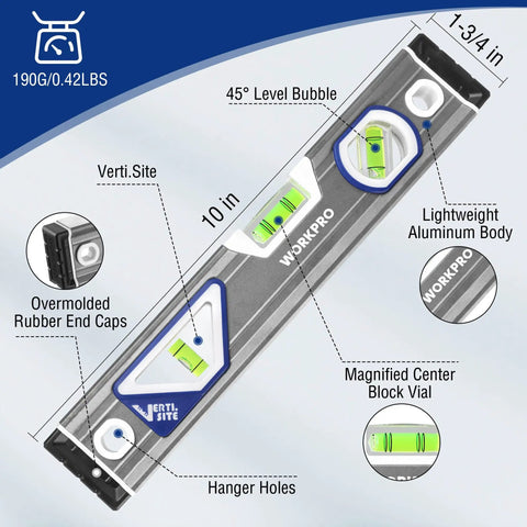 Straight Shooter 10 Inch Torpedo Level With Robust Aluminum Frame And V Groove Cut For Dead Accurate Horizontal Vertical And 45 Degree Layouts That Get The Job Done Clean Every Time
