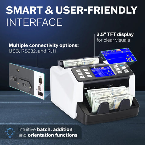 Money Counter Machine For Busy Cash Desks All In One Count Mixed Denominations Fast Detect Counterfeits Portable Currency Detector