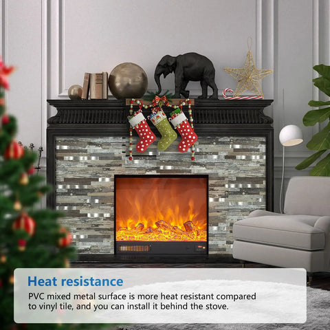 Living room with fireplace decorated with stockings and Peel And Stick PVC Backsplash Tiles For Kitchen Walls Durable Scratch Resistant Easy To Clean With Strong Adhesive Backing 10 Sheets Self Adhesive Wall Panels