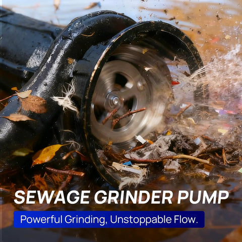 1 HP Sewage Grinder Pump With 4200 GPH Flow 2 Inch Discharge Cast Iron Submersible Sump Pump shredding debris