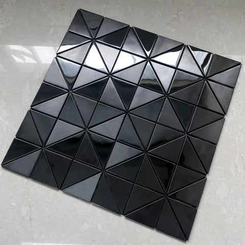 Stainless Steel Backsplash Tiles Peel And Stick 10 Sheets With 3D Brushed Windmill Pattern In Black for modern kitchen accent