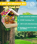 Fun DIY Birdhouse Kit With Paint Set For Kids And Adults on tree, colorful painted cedar wood birdhouse with STEM learning tools