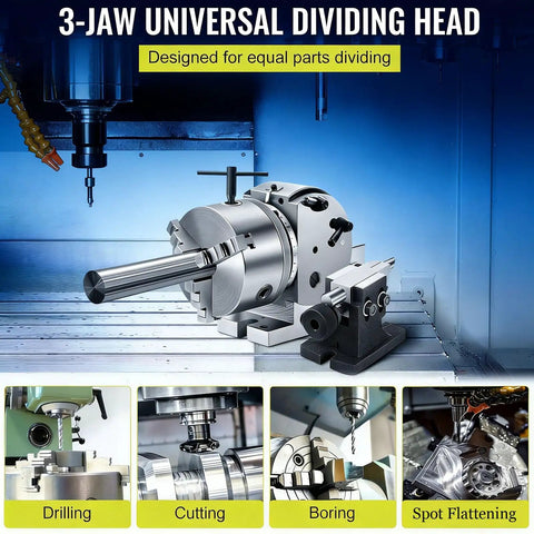 Top Shelf Universal Dividing Head For Milling Machines, Heavy Duty 3 Jaw Chuck Indexing Plate Accessory With Tailstock, precision unit with 3-jaw chuck.