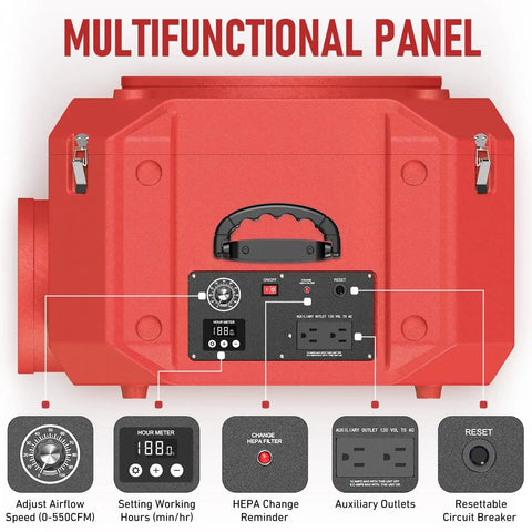 Control panel of Industrial Grade HEPA Air Scrubber With 3 Stage Filtration Including MERV 10 Pre Filter And Activated Carbon.