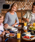 Slick Ceramic Taco Lazy Susan Featuring Six Deep Bowls And A Silky Swivel Base For Enhancing Your Weekly Taco Bar Hosting With Next Level Crew Hangout Vibes Perfect For Tailgate Nights And Backyard Gatherings with family enjoying breakfast