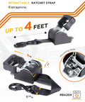 Beefy Heavy Duty Retractable Ratchet Straps 2 Pack For Boat And Trailer Tie Downs With Safety Latch S Hooks 1 7 Eighth Inch Wide By 4 Feet Long Includes Mounting Brackets And Bolt Set 2600 Lbs Break Strength shown with dimensions and mounting hole