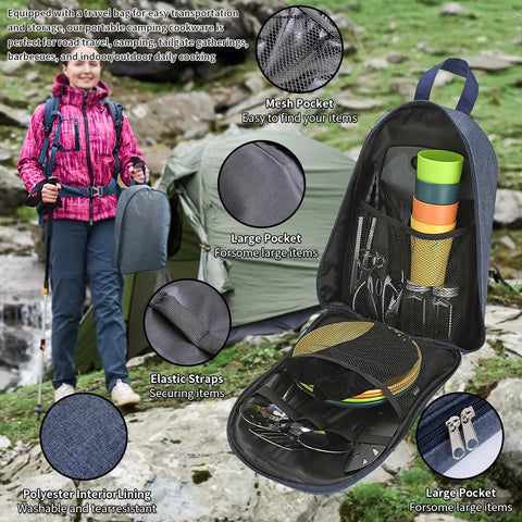 All In One Camping Kitchen Set With Stainless Steel Tongs Slotted Spatulas Spoons Chef Knife Shears Peeler Spice Bottles Chopping Board