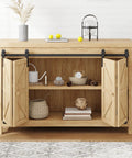 4 Ft Cabinet Bi-Folding Sliding Barn Door Hardware Track Kit For 4 Doors installed on wooden cabinet against white wall