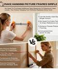 Woman using All In One Picture Hanging Tool That Levels Dead Straight No Sweat to measure and mark nail spots on a wall.