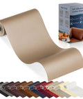 Leather Repair Patch For Furniture Self Adhesive 4 Inch By 63 Inch Vinyl Repair Tape For Car Seats Sofas Couches Chairs Beige Quick Fix Easy DIY Patch Kit, shown with packaging and color options.