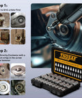 25 Piece Screw Extractor Set With Multispline And Hex Head For Removing Broken Studs Bolts And Screws From One Eighth Inch To Seven Eighths Inch In One Thirty Second Inch Increments A Solid Tools Gift For Handy Men shown with case and instructions