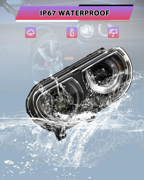 LED Headlights For Dodge Challenger 2008 2014 Full Projector Headlamps With Halo White DRL And Amber Turn Signals waterproof