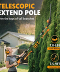 Person using 20V Cordless Pole Hedge Trimmer With Two 4.0Ah Batteries And Charger, 9 Foot Reach, 16 Inch Dual Action Steel Blades on hedge