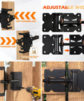 Heavy Duty Self Closing Gate Hinge And Latch Kit for Wooden Vinyl and PVC Fences, showcasing adjustable width and mounting options