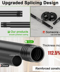 Comparison of beefy black curtain rods, highlighting smooth coating and reinforced construction with thickness increase of 112.5%