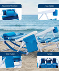 Two Pack Beach Folding Chair With Mesh Fabric Five Position Reclining For A Chill Outdoor Hangout Durable UV Resistant Textilene showing features like cup holder and adjusts