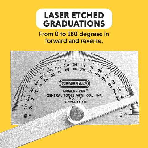 Angle Protractor 17 Stainless Steel Square Head with 6 Inch Adjustable Arm for Bevel Setting and Angle Transfer Handy Pro Grade Measuring Tool for Carpenters Woodworkers DIY Hobbyists and Classroom Projects