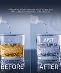 High Output Shower Filter Head For Hard Water Removes Chlorine And Heavy Metals For Spa Level Water Softer Skin Stronger Hair And Healthier Nails For Every Shower - two glasses comparing water clarity before and after filtration