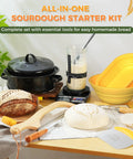 Sourdough Starter Kit For Beginners Newbie Friendly With 34 Oz Starter Jar And Clear Scale Markings Two Silicone Proofing Baskets Complete Bread Baking Kit With Guide And Recipes Easy To Use And Clean Yellow on kitchen counter
