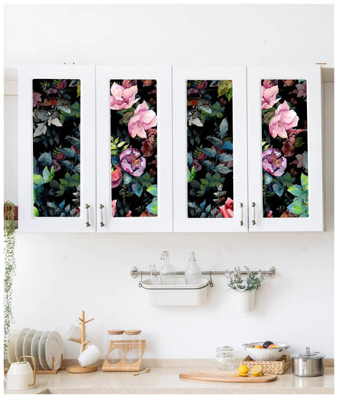 Kitchen cabinets with Wild Spring Peel And Stick Wallpaper Bouquet Botanical Floral Black Green Pink Removable Easy Install No Mess