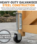Heavy-Duty Gate Wheel With A Large Four Inch Wheel For Smooth Operation on outdoor gate, weather-resistant black finish