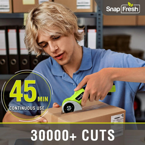 SnapFresh Cordless Electric Scissors With Rechargeable Battery And Self-Sharpening Blades For Cutting Cardboard Fabric Leather Carpet, cutting cardboard.