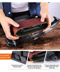 Person installing abrasive belt on 600W Electric Belt Sander With Variable Speed Control And Copper Motor, Versatile 2 In 1 Bench And Belt Grinder.