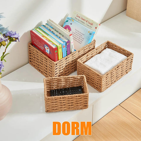 Set Of Three Small Wicker Baskets Low Key Perfect For Home Organization And Bathroom Decor With Durable Woven Storage Trays That Keep Your Space Tidy While Adding Cozy Rustic Vibes To Living Rooms Or Closets