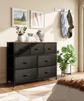 7 Drawer Dresser And TV Stand Media Console With Metal Frame And Wood Top For TVs Up To 45 Inches in bedroom setting