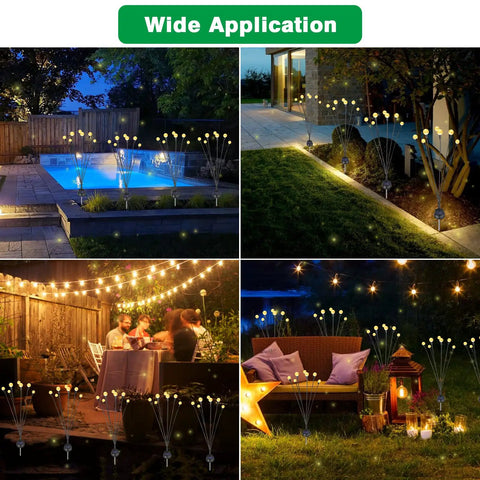 Solar Firefly Lights Outdoor Waterproof With Crystal Ball Swaying Design, illuminating a yard, patio, and garden at night