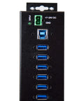 Rock Solid 10 Port USB 3.0 Hub With 5Gbps Speed And 65W Power Beast Features heavy duty metal casing with 10 connectors for devices.