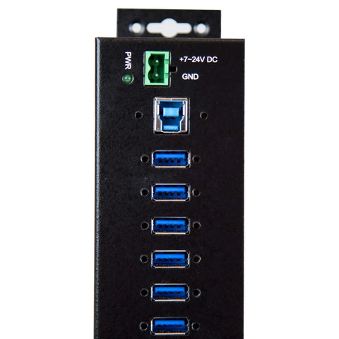 Rock Solid 10 Port USB 3.0 Hub With 5Gbps Speed And 65W Power Beast Features heavy duty metal casing with 10 connectors for devices.