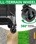 Double Decker Wagon With 600Lb Total Capacity And 400L Collapsible Utility Cart featuring 7-inch all-terrain wheels, close-up view.