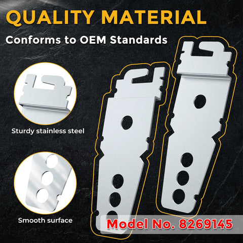 Two Pack Dishwasher Mounting Brackets Replacement Parts Undercounter Heavy Duty Galvanized Steel Exact Fit For Most Dishwashers Replace OEM 8269145 WP8269145 Fixes Door Latch Door Wont Close Shaking Noisy showing quality material and model number 8269145.