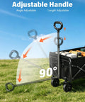 Foldable Wagon Cart With Wheels For Outdoors, adjustable handle showing angle and length adjustments for easy steering, on grass