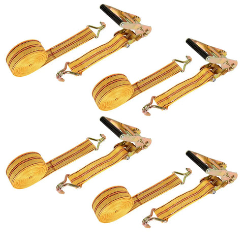 Heavy Duty Four Pack 2 Inch Ratchet Straps With Reinforced Barrels And Double J Hooks For Bulletproof Cargo Tie Downs