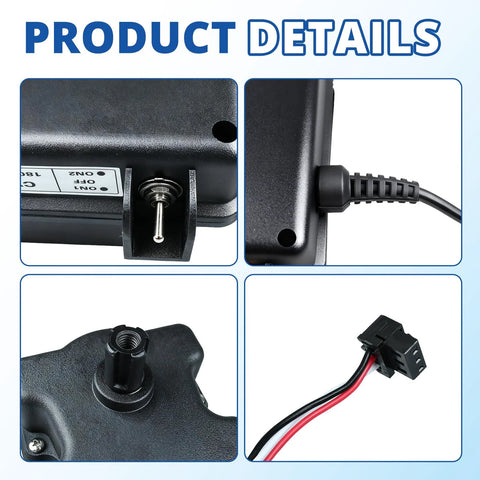 SPORDA CVA-24T valve actuator, 24V AC, 3-wire plug; black plastic housing, shown in front/side/close-up views.