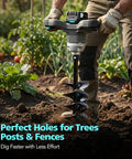 Gardener using 40V Cordless Brushless Earth Auger With 6 Inch Bit No Gas Fumes Post Hole Digger in garden soil