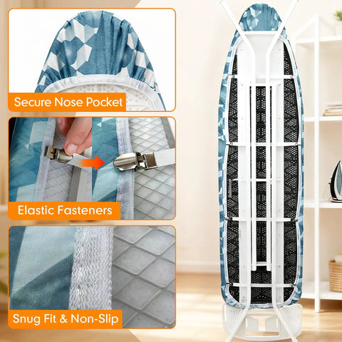 Ironing Board Cover And Pad 21x57 Extra Large Thick Padding Up To 6mm For Smooth Pressing, Scorch And Stain Resistant, Heavy Duty Pad With Adjustable Fasteners Elastic Edge Berry Blue