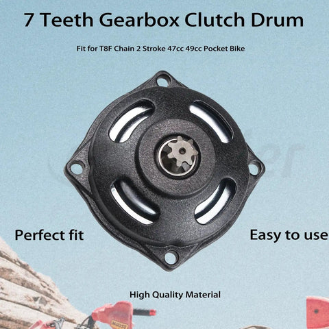 7 Tooth Gearbox Clutch Drum for T8F Chain 2 Stroke 47cc 49cc Pocket Bike Aftermarket Replacement Part Durable Metal