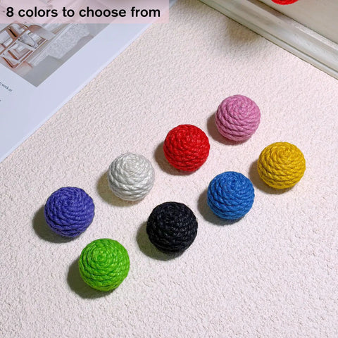 8 colorful jute rope cabinet knobs displayed. 6 Pack Jute Rope Cabinet Knobs Set 1.26 Inch Round Wood Knobs For Kitchen Cabinets Dressers And Drawers.