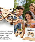 Family assembling Wooden RC Drone Kit With Snap Together Design No Glue Needed Beginner Friendly Remote Control Quadrotor Flying Toy.