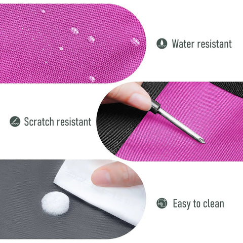 Close-up of reinforced fabric showing water resistance, scratch resistance, and easy-to-clean features for Cleaning Caddy With Wheels.