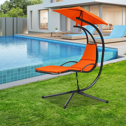 Outdoor Hanging Chaise Lounge Chair For Patio With Removable Canopy Cushions And Anti Toppling Rope Arc Hammock by poolside