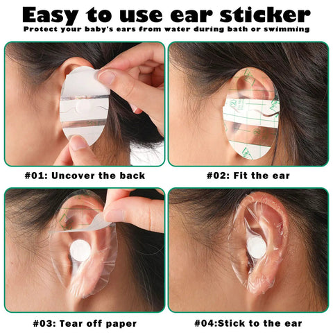 Step-by-step use of 120 Pcs Disposable Baby Ear Covers For Shower And Bath Waterproof Ear Protection For Newborns And Kids, Keeps Water Out